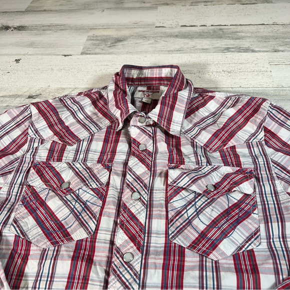 True Religion Men’s LS Western Pearl Snap Shirt Red/White Size Small Rockabilly - Picture 2 of 9